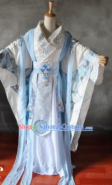 Chinese Cosplay Goddess Princess Embroidered Dress Ancient Female Swordsman Knight Costume for Women