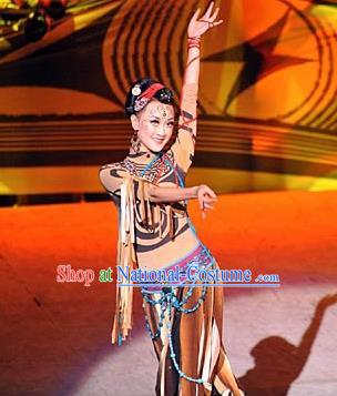 Chinese Tamrac Heaven Classical Dance Brown Dress Stage Performance Costume and Headpiece for Women