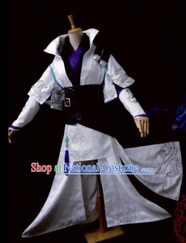 Traditional Chinese Cosplay Young Hero White Clothing Ancient Swordsman Costume for Men