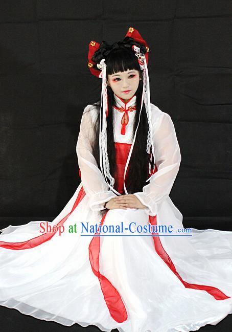 Chinese Cosplay Goddess Fairy White Dress Ancient Female Swordsman Knight Costume for Women