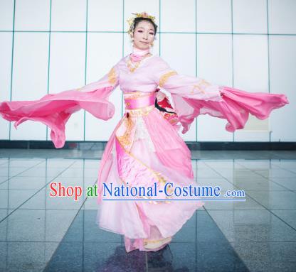 Chinese Cosplay Goddess Fairy Princess Pink Dress Ancient Female Swordsman Knight Costume for Women