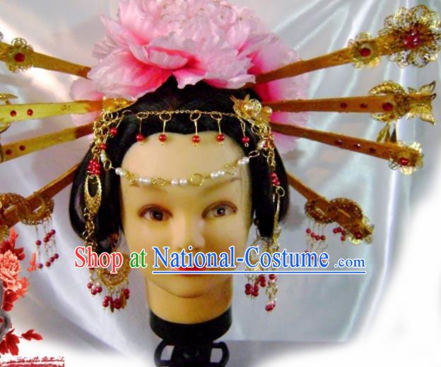 Traditional Chinese Tang Dynasty Queen Golden Hair Comb Hairpins Ancient Princess Hanfu Hair Accessories for Women