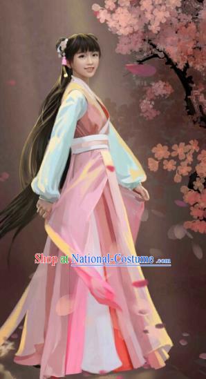 Ancient Chinese Song Dynasty Nobility Lady Pink Hanfu Dress Drama Young Blood Female Swordsman Costumes for Women