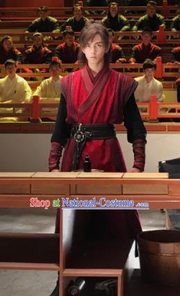 Chinese Drama Fights Break Sphere Ancient Young Xiao Yan Knight Swordsman Red Hanfu Costumes for Men