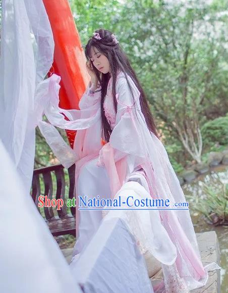 Chinese Cosplay Goddess Princess Light Pink Dress Ancient Female Swordsman Knight Costume for Women