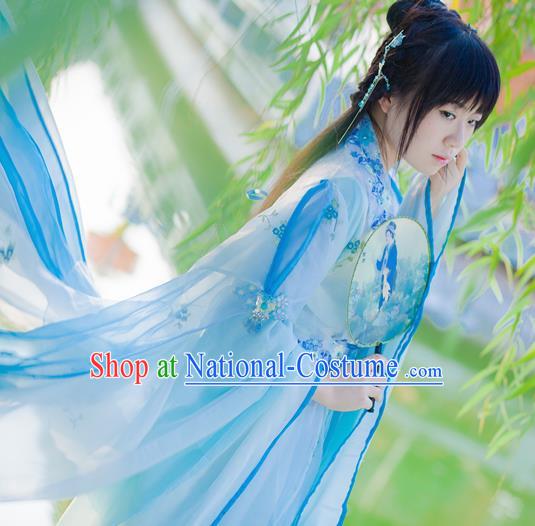 Chinese Cosplay Princess Light Blue Dress Ancient Female Swordsman Knight Costume for Women