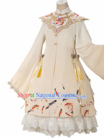 Traditional Chinese Cosplay Princess Beige Dress Ancient Court Lady Costume for Women