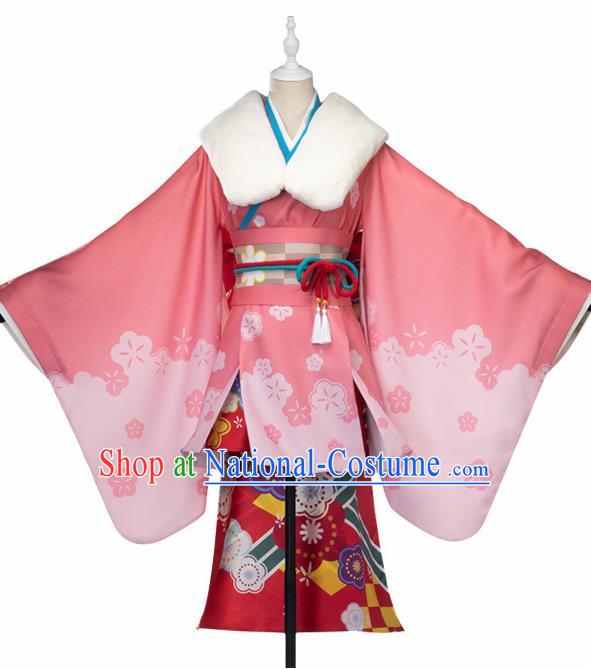 Traditional Japanese Cosplay Geisha Pink Kimono Japan Yukata Dress for Women