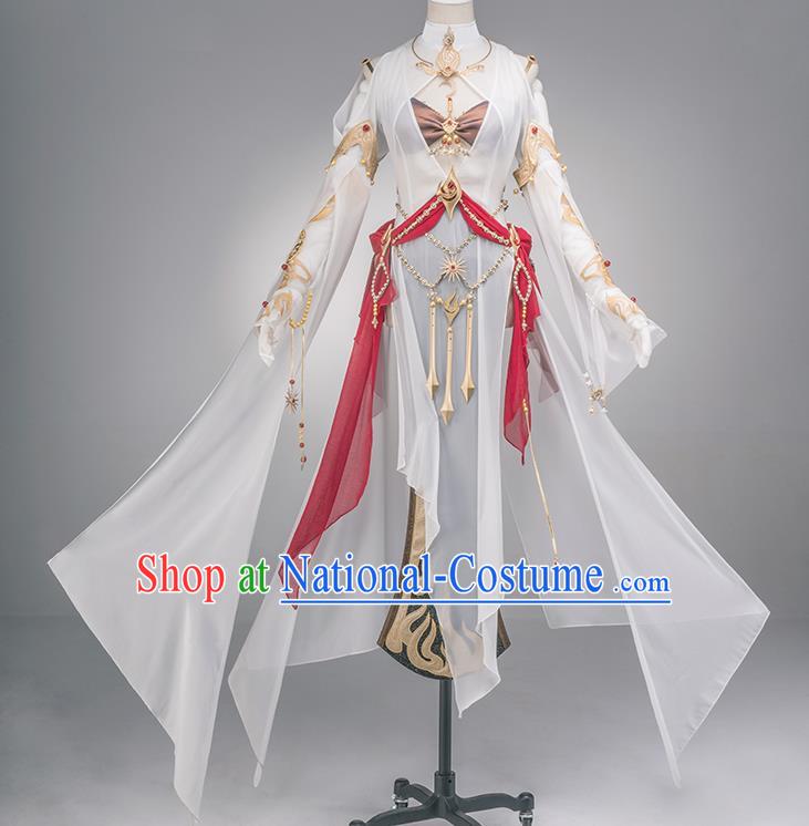 Traditional Chinese Cosplay Swordswoman Fairy White Dress Ancient Heroine Costume for Women