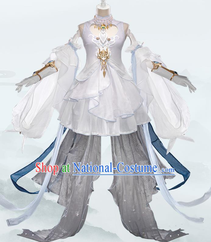 Traditional Chinese Cosplay Swordswoman Fairy White Short Dress Ancient Heroine Costume for Women