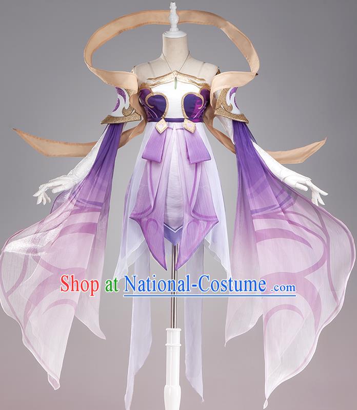 Traditional Chinese Cosplay Swordswoman Fairy Purple Short Dress Ancient Heroine Costume for Women