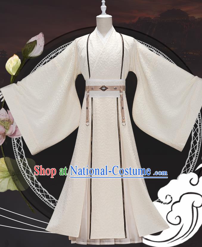 Traditional Chinese Cosplay Swordswoman Beige Dress Ancient Heroine Costume for Women