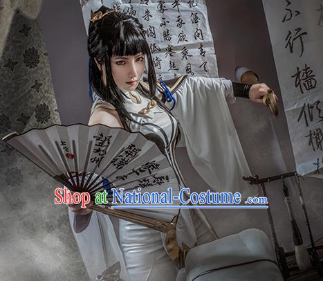 Traditional Chinese Cosplay Swordswoman White Dress Ancient Princess Heroine Costume for Women