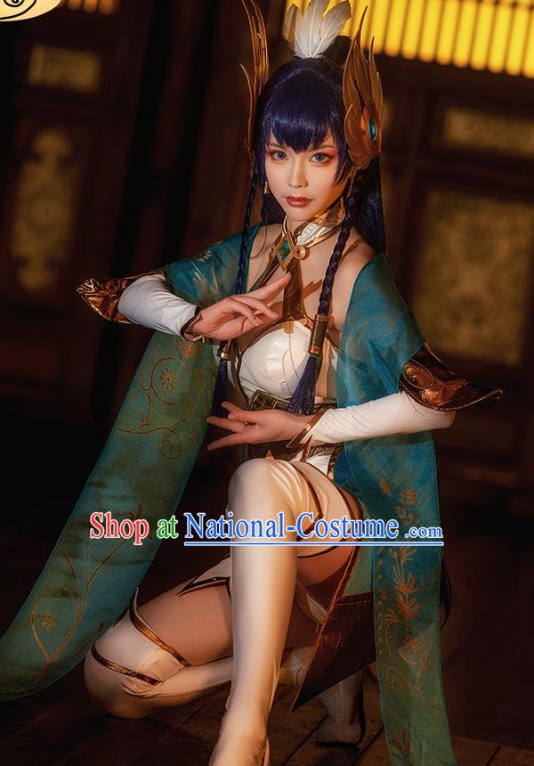 Traditional Chinese Cosplay Swordswoman White Short Dress Ancient Heroine Costume for Women