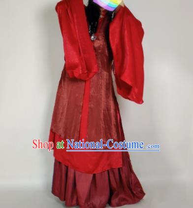 Chinese Ming Dynasty Princess Wine Red Vest Ancient Court Lady Costume for Women