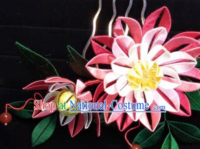 Traditional Chinese Hanfu Palace Pink Epiphyllum Hair Comb Hairpins Ancient Princess Hair Accessories for Women