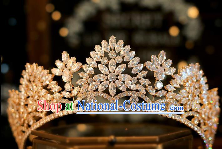 Top Grade Bride Champagne Royal Crown Handmade Wedding Hair Accessories for Women