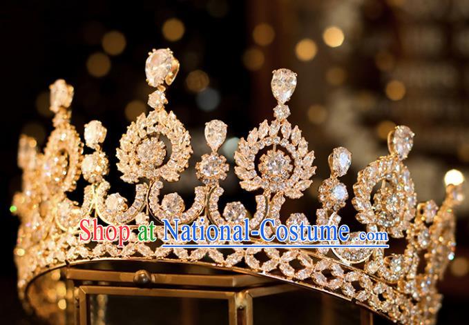 Top Grade Bride Zircon Royal Crown Handmade Wedding Hair Accessories for Women