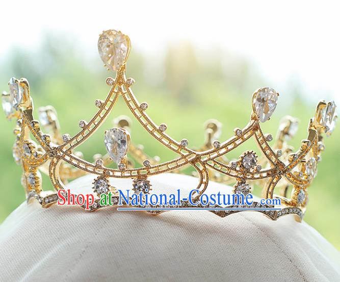 Top Grade Bride Zircon Round Royal Crown Handmade Wedding Hair Accessories for Women