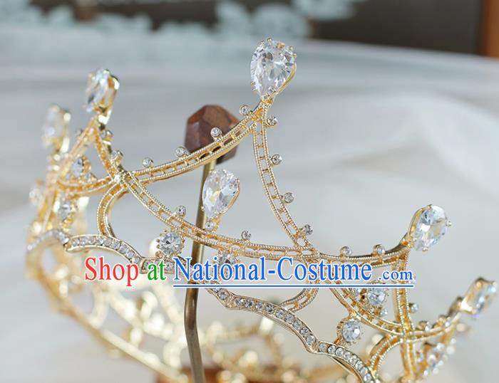 Top Grade Bride Zircon Round Royal Crown Handmade Wedding Hair Accessories for Women