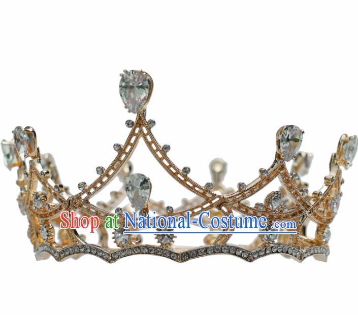 Top Grade Bride Zircon Round Royal Crown Handmade Wedding Hair Accessories for Women