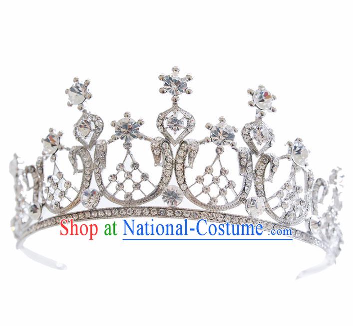 Top Grade Bride Beads Crystal Royal Crown Handmade Wedding Hair Accessories for Women