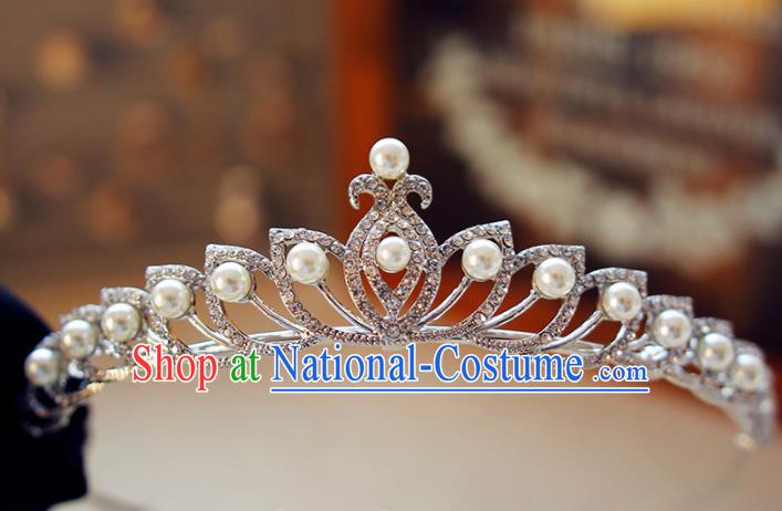 Top Grade Bride Zircon Beads Royal Crown Handmade Wedding Hair Accessories for Women