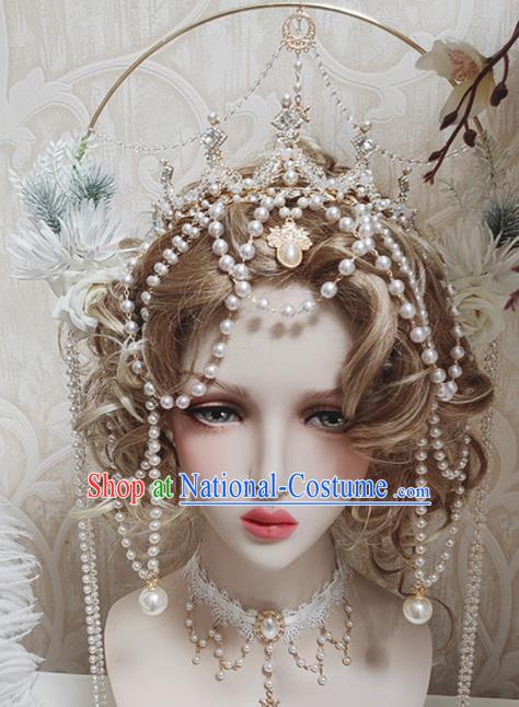 Top Grade Baroque Princess Beads Tassel Royal Crown Handmade Hair Accessories for Women