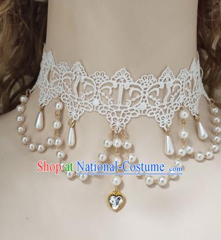 Top Grade Gothic Princess White Lace Beads Tassel Necklace Handmade Necklet Accessories for Women