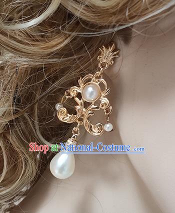 Top Grade Baroque Bride Pearl Golden Earrings Handmade Wedding Ear Accessories for Women