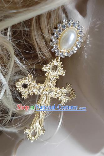 Top Grade Gothic Golden Crucifix Earrings Handmade Ear Accessories for Women