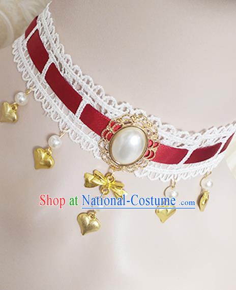 Top Grade Gothic Princess Red Ribbon Necklace Handmade Necklet Accessories for Women