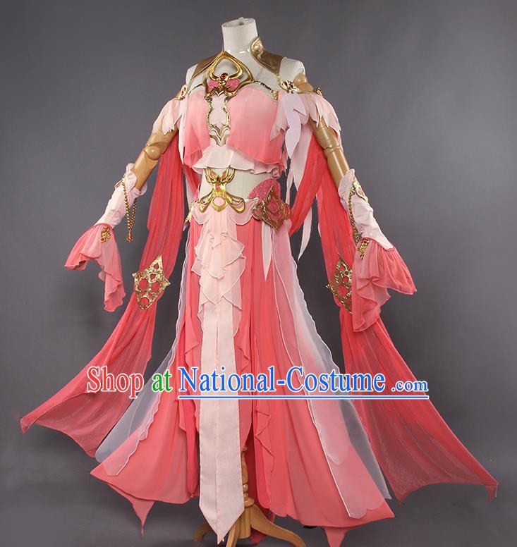 Traditional Chinese Cosplay Swordswoman Watermelon Red Dress Ancient Fairy Princess Heroine Costume for Women