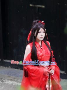 Traditional Chinese Cosplay Swordswoman Red Dress Ancient Royal Princess Costume for Women