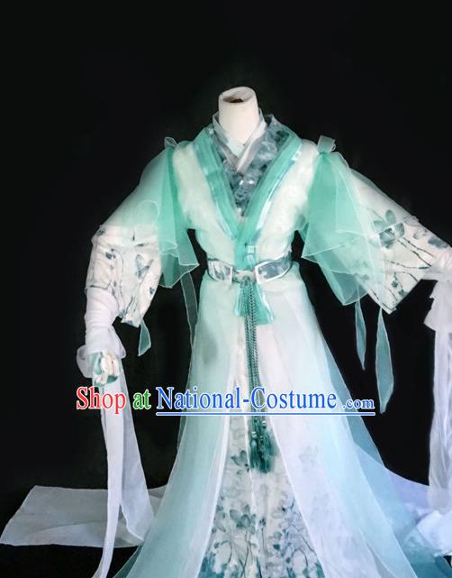 Traditional Chinese Cosplay Swordswoman Light Green Dress Ancient Royal Princess Costume for Women