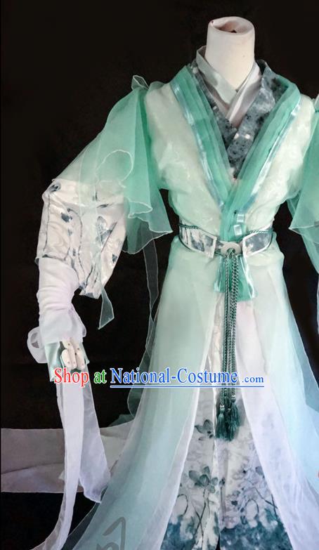 Traditional Chinese Cosplay Swordswoman Light Green Dress Ancient Royal Princess Costume for Women