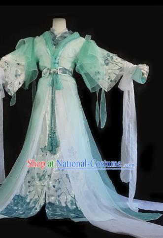 Traditional Chinese Cosplay Swordswoman Light Green Dress Ancient Royal Princess Costume for Women