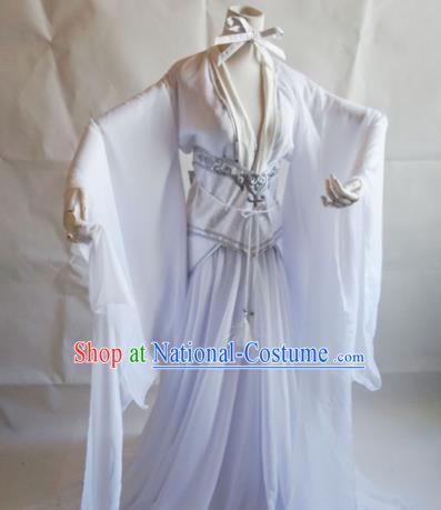 Traditional Chinese Cosplay Swordswoman White Dress Ancient Royal Princess Costume for Women