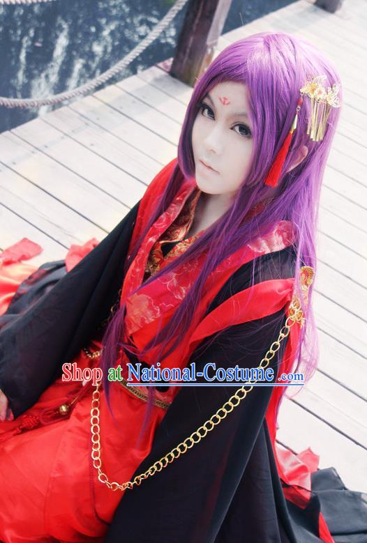 Traditional Chinese Cosplay Swordsman Red Clothing Ancient Royal Highness Costume for Men