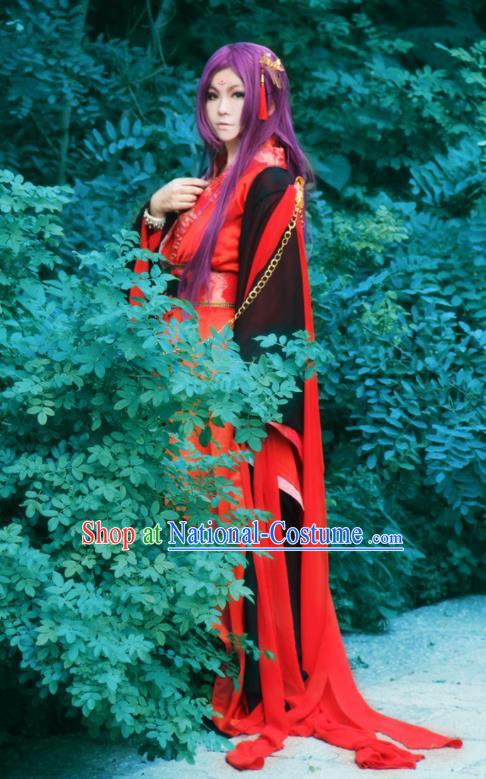 Traditional Chinese Cosplay Swordsman Red Clothing Ancient Royal Highness Costume for Men