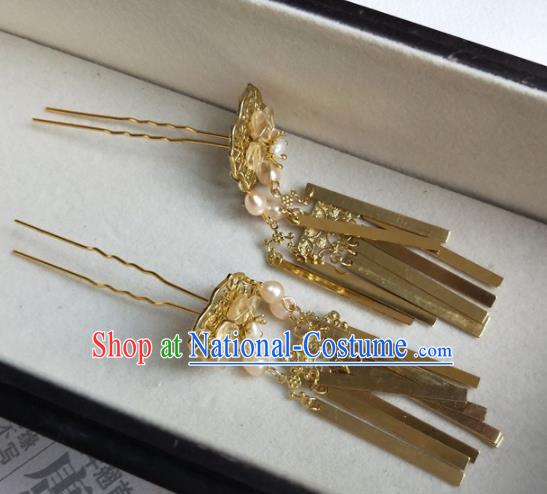 Traditional Chinese Hanfu Palace Pearls Golden Hairpins Ancient Princess Hair Accessories for Women