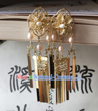 Traditional Chinese Hanfu Palace Pearls Golden Hairpins Ancient Princess Hair Accessories for Women