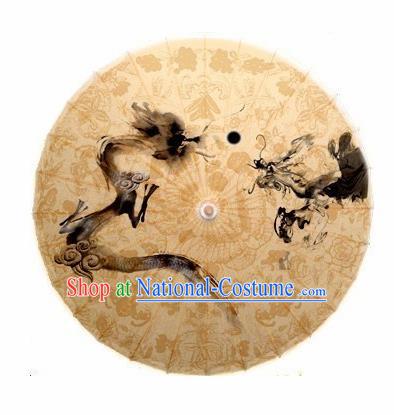 Chinese Handmade Oil Paper Umbrella Traditional Dragon Pattern Umbrellas