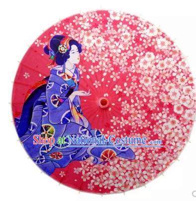 Japanese Handmade Printing Geisha Red Oil Paper Umbrella Traditional Umbrellas