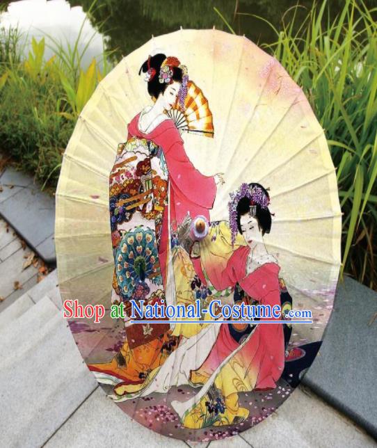 Japanese Handmade Printing Kimono Beauty Yellow Oil Paper Umbrella Traditional Umbrellas