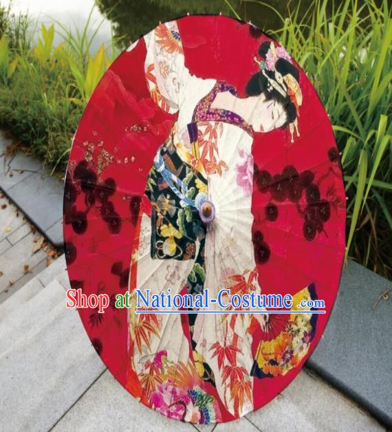 Japanese Handmade Printing Red Oil Paper Umbrella Traditional Umbrellas