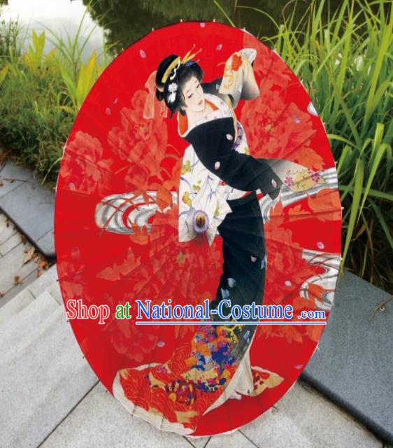 Japanese Handmade Printing Beauty Red Oil Paper Umbrella Traditional Umbrellas