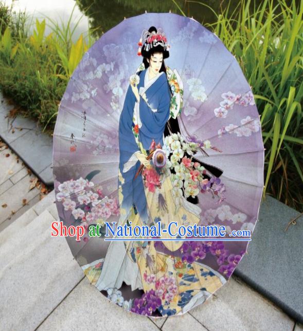 Japanese Handmade Printing Beauty Purple Oil Paper Umbrella Traditional Umbrellas