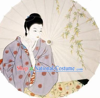 Japanese Handmade Printing Kimono Geisha White Oil Paper Umbrella Traditional Umbrellas