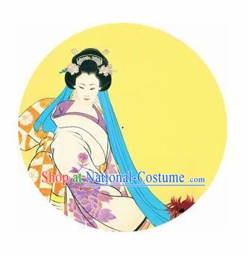 Japanese Handmade Printing Kimono Geisha Yellow Oil Paper Umbrella Traditional Dance Umbrellas